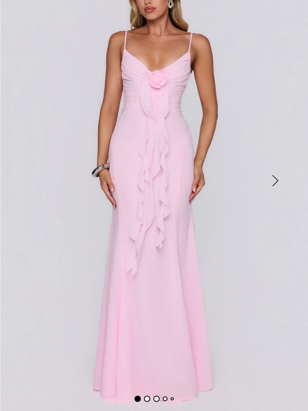 Hello Molly Blush Pink Ruffle-Front Maxi Dress